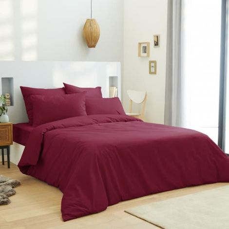 Housse de couette - 100% Coton - Rouge - 240 x 260 cm - King Size - Lavable en machine