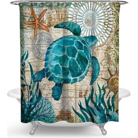 Ahlsen Kreative 3D-Meerestiere-Retro-Muster-Vorhänge für Zuhause, Badezimmer, Dusche (150 x 180 cm, Meeresschildkröte) (1/5)