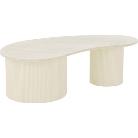 Table basse blanche élégante en marbre et MDF pour salon moderne - Blanc marbré et beige clair (1/5)