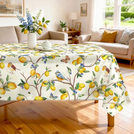 Jaune Citron Nappe Rectangulaire 140×180 cm, Lavable Imperméable Oiseau Nappe de Table, Linge de Table Printemps Eté Décoration pour Cuisine Jardin Fête (1/5)