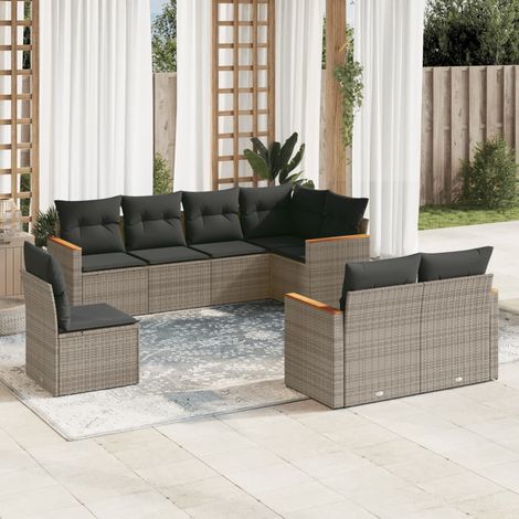 Ensemble de Salon de Jardin Modulaire 8 Pièces en Résine Tressée Gris avec Coussins et Coffre de Rangement, Canapé, Fauteuils et Bancs d'Angle, Housses Lavables, Résistant aux UV (1/5)