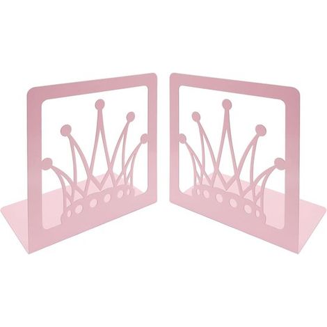 Juego de 4 sujetalibros de corona rosa (2 pares), diseño de metal calado, para princesas, guardería y escritorio. (1/5)