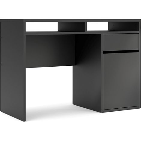 Plus Schreibtisch mit 1 Tür, 1 Schublade und 2 Regalen, mattschwarz.