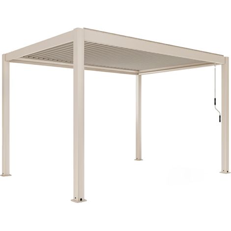 Pergola bioclimatique autoportée 3x4m en aluminium bois crème