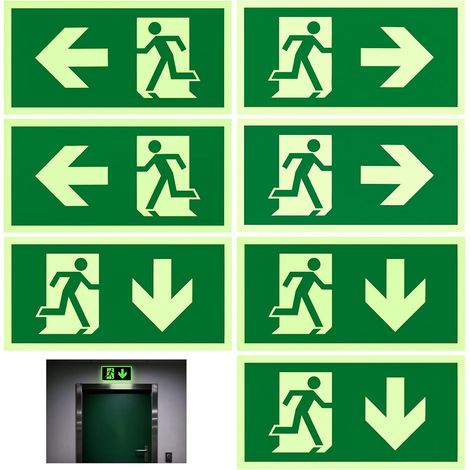 7 Pièces Autocollant Issue de Secours,Panneau photoluminescent en PVC avec Bande de Montage,“gauche”," à droite" et "en dessous",panneaux de sécurité 30 x 15 cm (1/5)