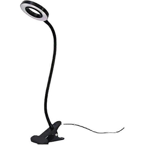 Lampe de bureau LED flexible à pince 360°, lampe de lecture à pince, 3 modes d'éclairage et 10 niveaux de luminosité, lampe USB, noire, 50 cm (1/5)