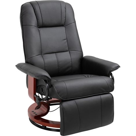 Sillón Relax, Sillón Tv, Sillón Reclinable Con Reposapiés De Piel Sintética, Sillón Giratorio 360°, Base De Madera, Negro, Inclinable 145°, 78 X 87 X 100 Cm