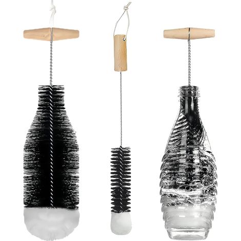 2 Goupillon Bouteille, Set de Brosse de Nettoyage avec Poignée en Acier Inoxydable,Goupillon Biberon, Brosse Bouteille pour Verre et Gourde (1/5)