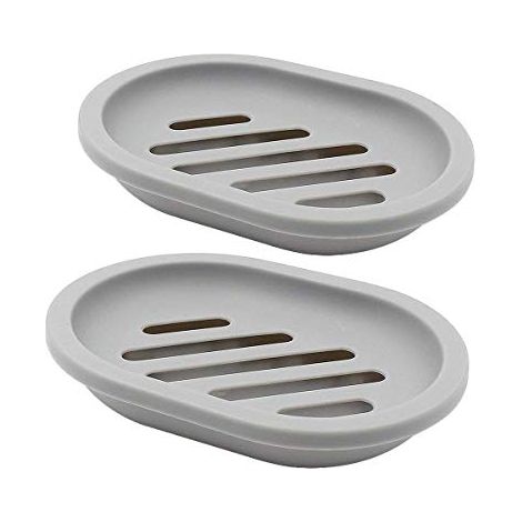 Lot de 2 Porte-savons, Support pour Savon, Économiseur de Savon, Porte-Savon de Voyage, Nettoyage Facile, Sec (Gris) (1/4)