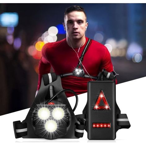 AMXCNOY Lauflampe, USB-aufladbare Brustlampe, 500 Lumen, 120° verstellbarer Winkel, Jogginglampe mit Reflektorstreifen für Joggen, Wandern und andere Outdoor-Sportarten, Schwarz (1/5)