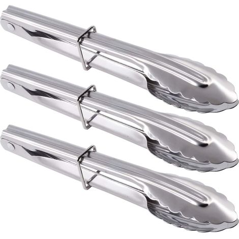 Kleine Servierzange aus Edelstahl, Salatzange, silberfarben (3 Stück)