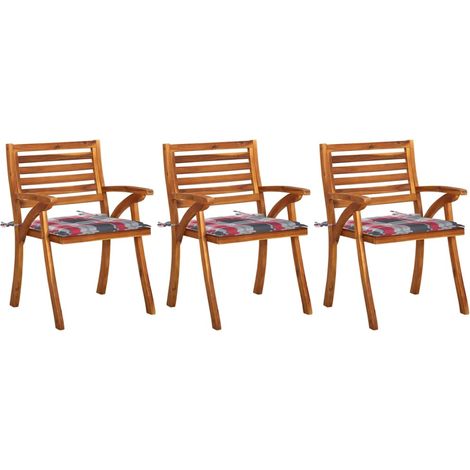 Garten-Essstühle mit Kissen 3 Stk. Massivholz Akazie (1/5)