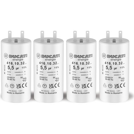 Lot de 4 condensateurs 5,5 µF pour moteur de volet roulant – Tension 450 V AC – Durée de vie 10 000 heures – Longueur 57 mm (1/5)
