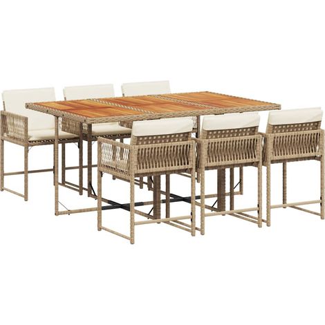 Maison Exclusive - 7-tlg. Garten-Essgruppe mit Kissen Beige Poly