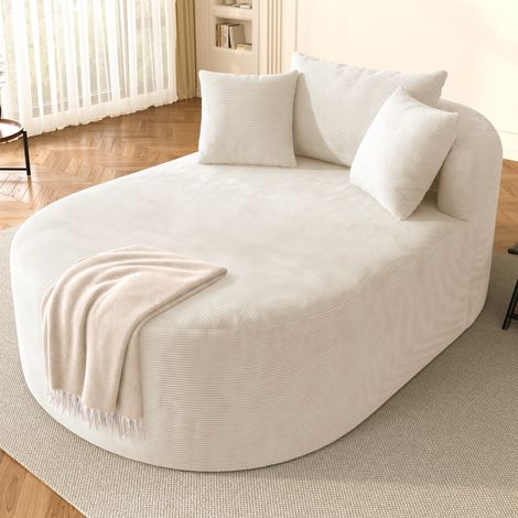 Butaca relax ovalada 170x112,5x83 cm en tela acanalada beige claro, sin montaje – MEUBLIV (1/5)