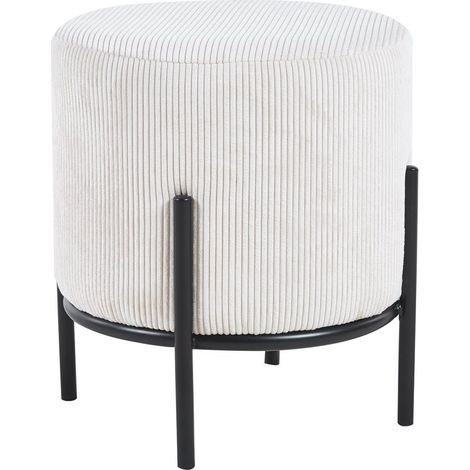 Tabouret rembourré en velours côtelé beige Ø 35 cm, repose-pieds design en métal noir - PANGIVO (1/3)