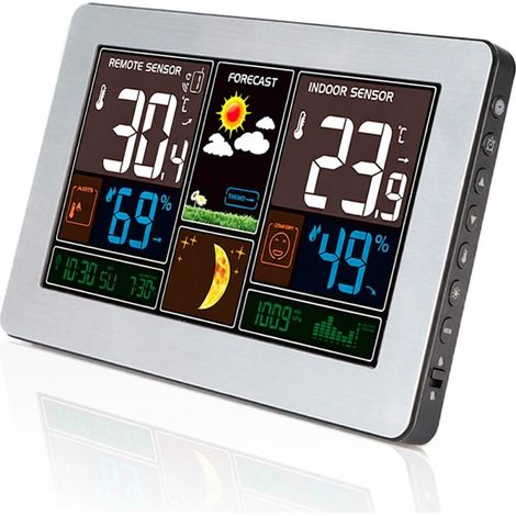 3-in-1-Wetterstation: Kabellos, mit Thermometer, Hygrometer, Barometer, USB-/Batteriebetrieb, Temperatur-, Luftfeuchtigkeits- und Luftdruckanzeige, Wettervorhersage, Kalender, Mondphase und Wecker.