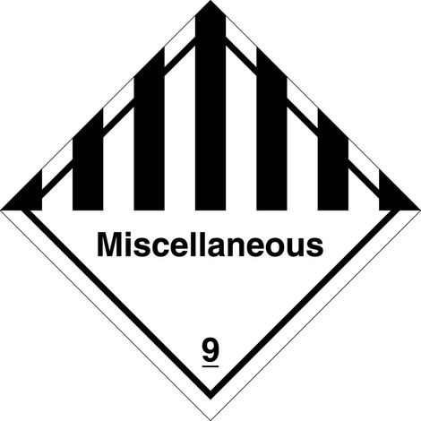 Etichetta in PVC di Classe 9 Materie e oggetti pericolosi diversi "Miscellaneous" - Misura: 100mm x 100mm - Numero Pezzi: 1000 Pcs.