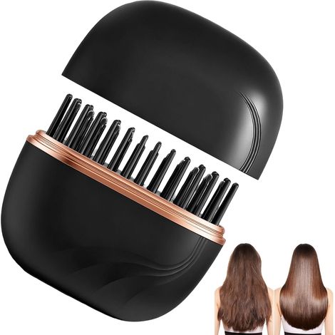 Mini-brosse coiffante, sans fil, rechargeable et portable, avec 3 niveaux de température, chauffe en 30 secondes, conception anti-brûlure pour lisser et coiffer les cheveux et (1/5)