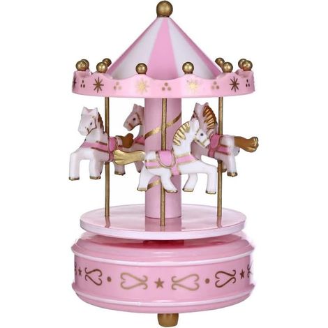 Carrousel boîte à musique décoratif rose, pour Noël/mariage/anniversaire/fête des mères/Saint-Valentin, décoration gâteau (1/4)