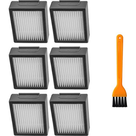 Lot de 6 filtres HEPA, compatibles avec iRobot i7 / i7+ / E5 / E6 (avec brosse jaune)