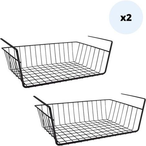 Juego de 2 cestas de almacenamiento bajo estante 38,5x25,5x14cm en acero negro mate MSV
