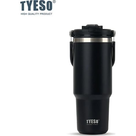 Mug isotherme grande capacité (noir, 1050 ml) avec anse, tasse à café double usage, gobelet à glace en acier inoxydable