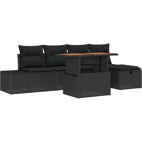 Garden Sofa Set with Cushion 6 pcs Black Poly Rattan vidaXL