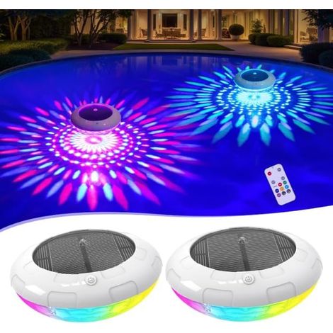 Lumiere Piscine Flottante avec Télécommande, Lampe Flottante Piscine Solaire avec 12 Modes Colorés, Étanche IP68 Lampe Piscine, Éclairage Piscine, Lumiere Piscine Hors Sol pour Spa-2 Pièces (1/5)
