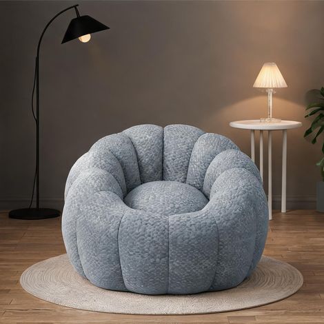 Pouf poire fleur en tissu gris 112 x 105 x 74 cm (1/5)