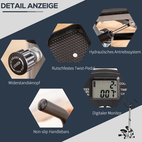 Stepper elliptique pour domicile avec écran LCD, vitesse réglable, métal ABS, 55 x 53 x 118-128 cm (1/5)