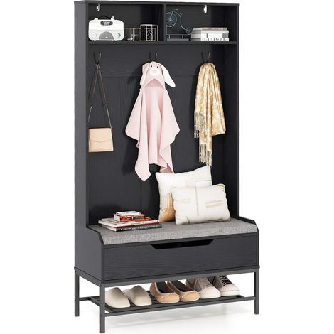 COSTWAY 170cm Tall Hall Tree 4-in-1 Coat Rack Freestanding Entryway Bench (1/5)
