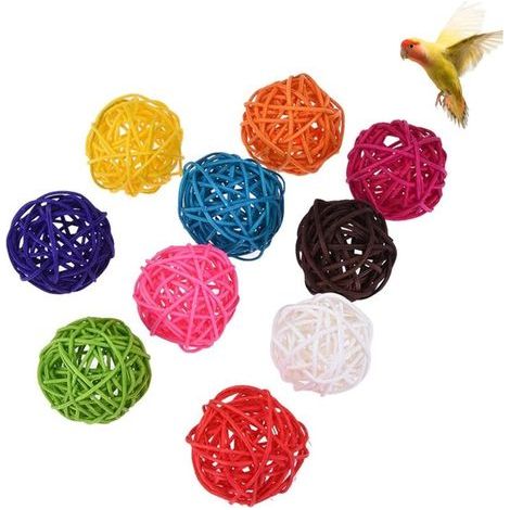 10 Stück Rattanbälle für Vögel, Kleintier-Kauspielzeug, Nagerspielzeug, Kauspielzeug für Wellensittiche, Nymphensittiche, Kakadus, Kaninchen, Meerschweinchen und Hamster (5 cm) (1/5)