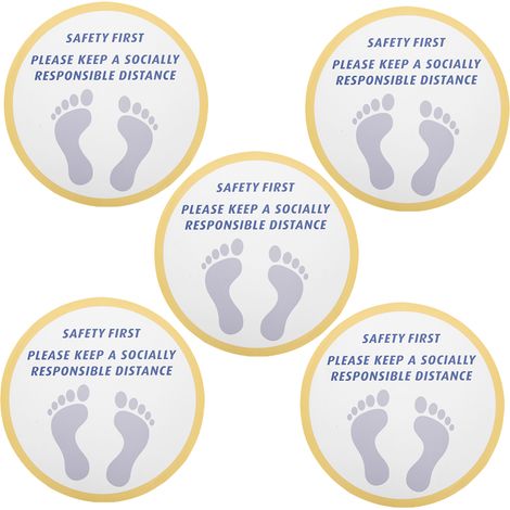 Autocollants De Sol De Sécurité - Signes D'avertissement De Distance - Pour Magasin Hôpital Bureau - Lot De 5 (1/5)