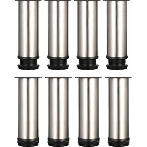 Lot de 8 Pied de Meuble,Pied Reglable pour Meuble 15 cm Pied de Table Metal Pieds de Lit Pied de Table Reglable Pied Canapé,Hauteur Totale 150 mm-165mm,Acier Inoxydable Brossé (1/3)