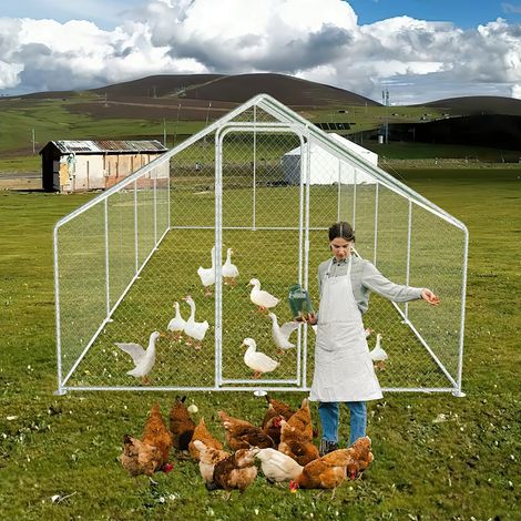 Randaco Gallinero recinto Galvanizado de acero galvanizado con recinto de malla con cerradura zona cubierta Gallinero para animales pequeños 3 x 8 x 2 m 24m²