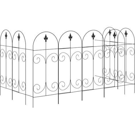Decorative Garden Fencing- 8PCs 44in 12.5ft Outdoor Picket Fence Panels- Rustproof Metal Wire Landscape Flower Bed Border Edging- Black (1/5)