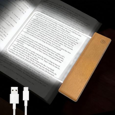 Flat LED reading lamp with 3 colors for books in bed with memory function, dimmable timer, rechargeable bedside lamp, gift for boys and girls, women, men (wood) (1/5)