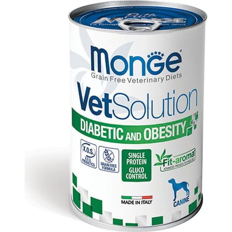 Solution vétérinaire Monge pour chiens diabétiques et obèses 400 g