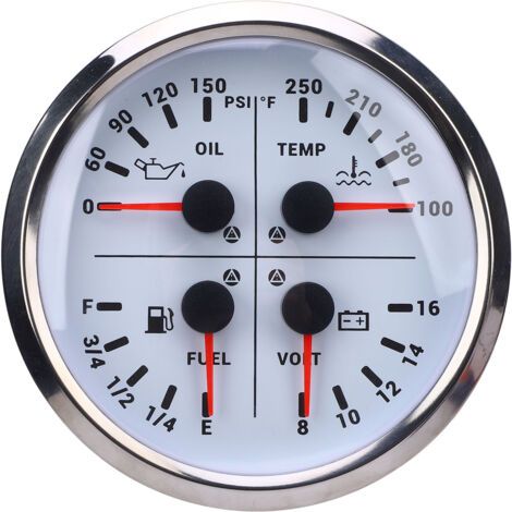 DEESSE SHOP-110 Mm 4 3/8 Pouces 4 dans 1 Gauge Multifonction DC 12V 0150PSI Pression D'huile Niveau de Carburant Tempilement de Température de L'eau, Camion à Bateaux RV, pour (cadran blanc (1/5)