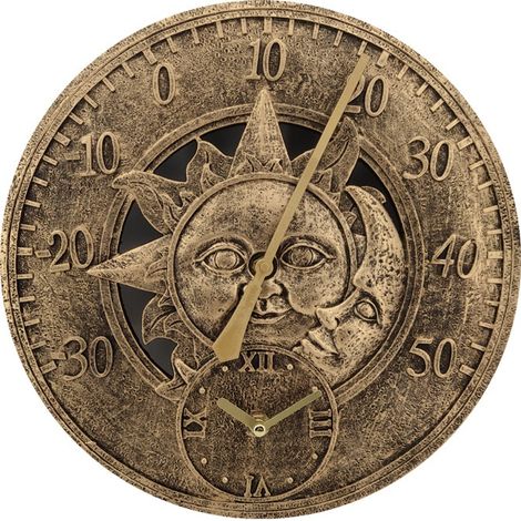 Thermomètre Extérieur Horloge Vintage Murale Horloge De Station De Décoration Rétro Suspendu Horloge Motif Soleil Lune Étanche Extérieur Ou Intérieur, Piscine, Clôture, Patio (1/5)