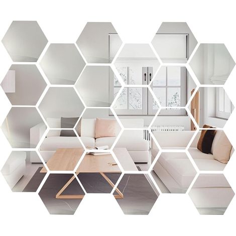 Lntyq 24 Pièces Hexagonal Miroir Mural Autocollant, 126  109  63mm Miroir Adhesif Mural, Miroir Acrylique pour DIY Maison Chambre Salon Décor TV Fond Décoration Décor