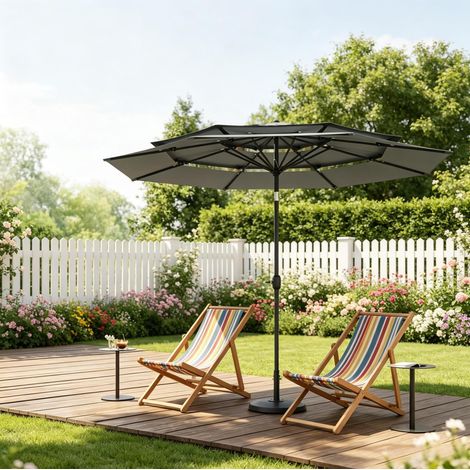 Ombrellone da giardino Ø292 cm con tripla ventilazione, inclinazione regolabile, manovella, in metallo grigio scuro (1/5)