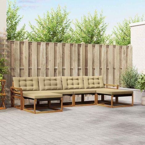 Outdoor-Sofagarnitur mit Kissen 6 pcs Natur und Beige