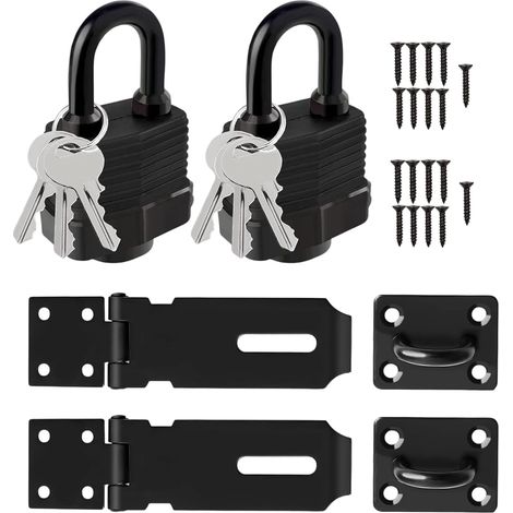 2 Set Loquet Porte Exterieur Cadenas Noir, Serrure à Pêne Dormant en Acier Inoxydable avec Cadenas et Vis, Serrure Portillon Jardin, Cadena Etanche Exterieur, pour Chambre à Coucher Patio Jardin (1/5)