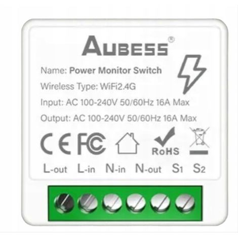 Interruttore intelligente Wifi Tuya Aubess 16A, interruttore fai-da-te, monitor di potenza, wattmetro (1/5)
