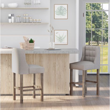 Barhocker mit Rückenlehne, 2er-Set, 47 x 50 x 101 cm, Beige OKMYHOME (1/5)