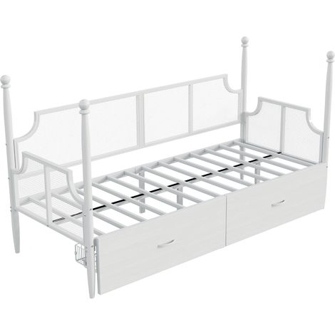 Letto divano in metallo bianco 90x200 cm stile vintage con 2 cassetti (1/5)