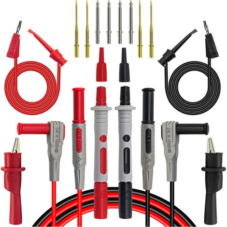 Multimeter probes, 8 pieces of electrical tester leads including alligator clips, mini wire grips, small hooks and test probes (1/4)