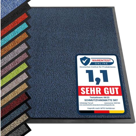 Floordirekt – Paillasson d'entrée SKY Bleu 90 x 120 cm – Poils en polypropylène pour élimination efficace de la saleté – Dos vinyle antidérapant